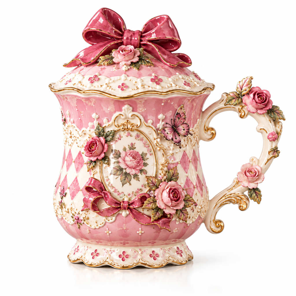 Qunzelaviro Blush Rose Bow Lidded Mug — product view 4