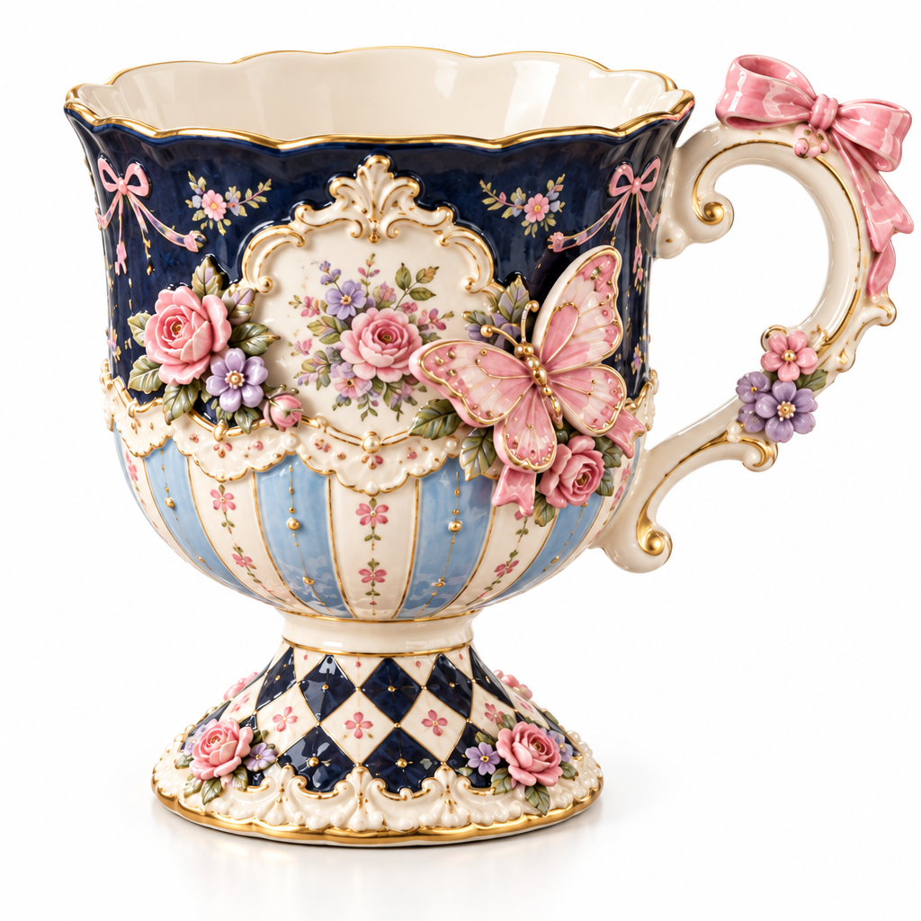 Qunzelaviro Midnight Butterfly Pedestal Mug — product view 4