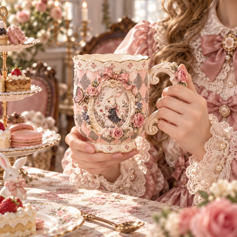 Qunzelaviro Storybook Rabbit Cameo Mug — product view 1