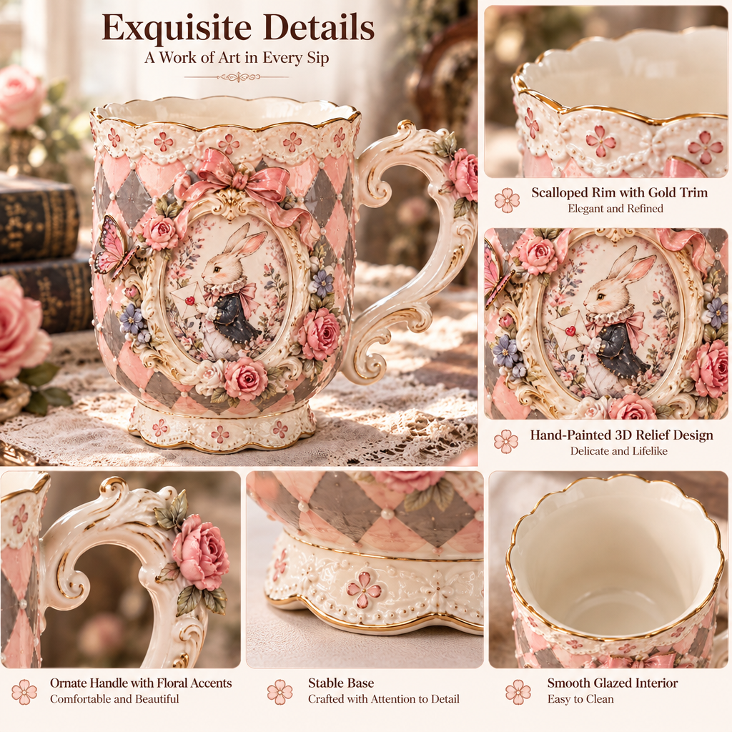 Qunzelaviro Storybook Rabbit Cameo Mug — product view 3