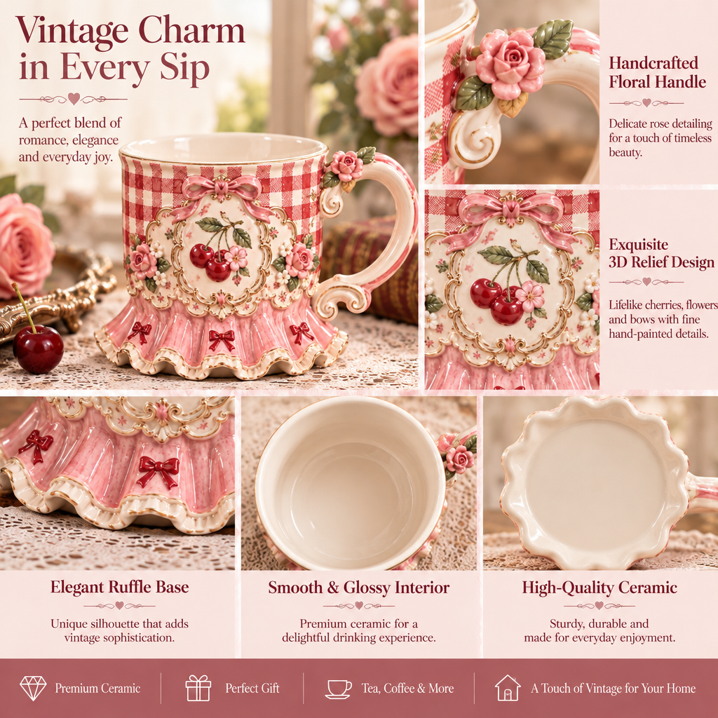 Qunzelaviro Cherry Gingham Ruffle Mug — product view 3