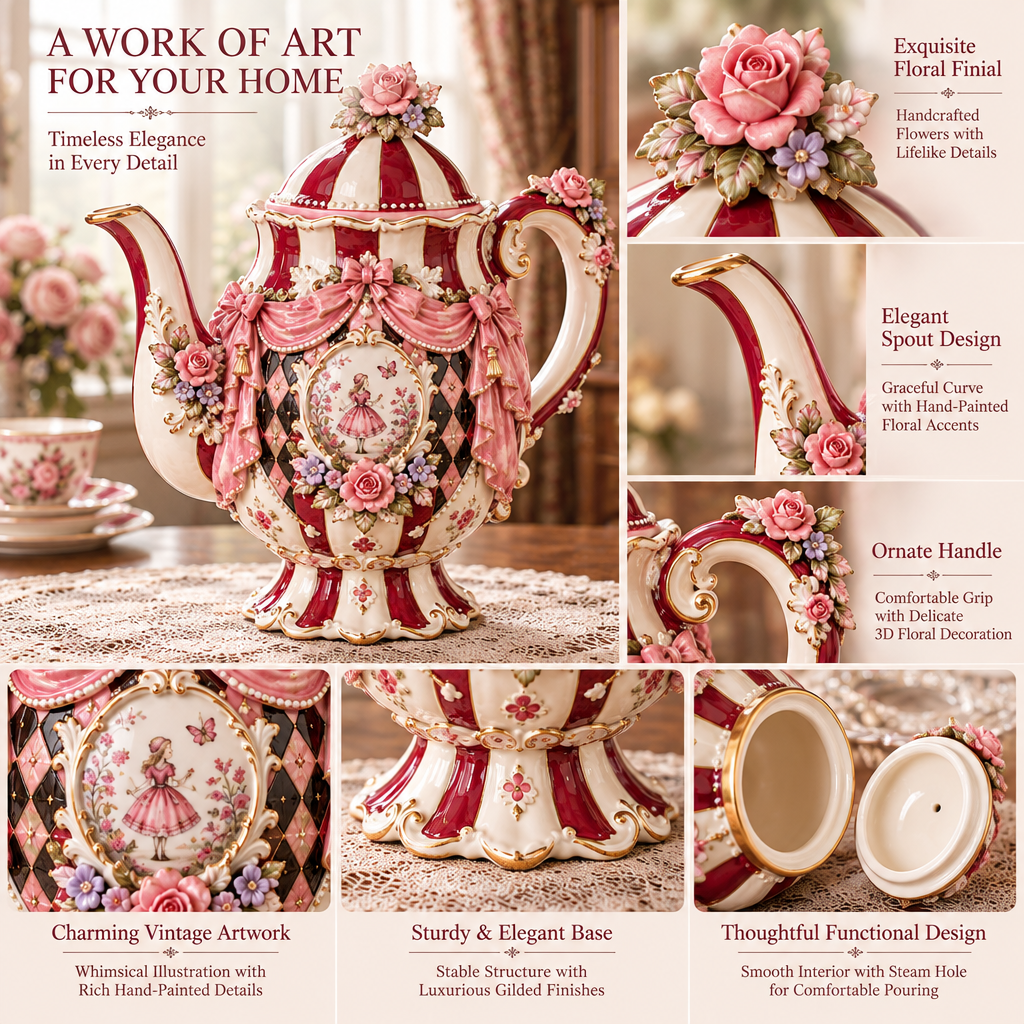 Qunzelaviro Rose Carnival Teapot — product view 3