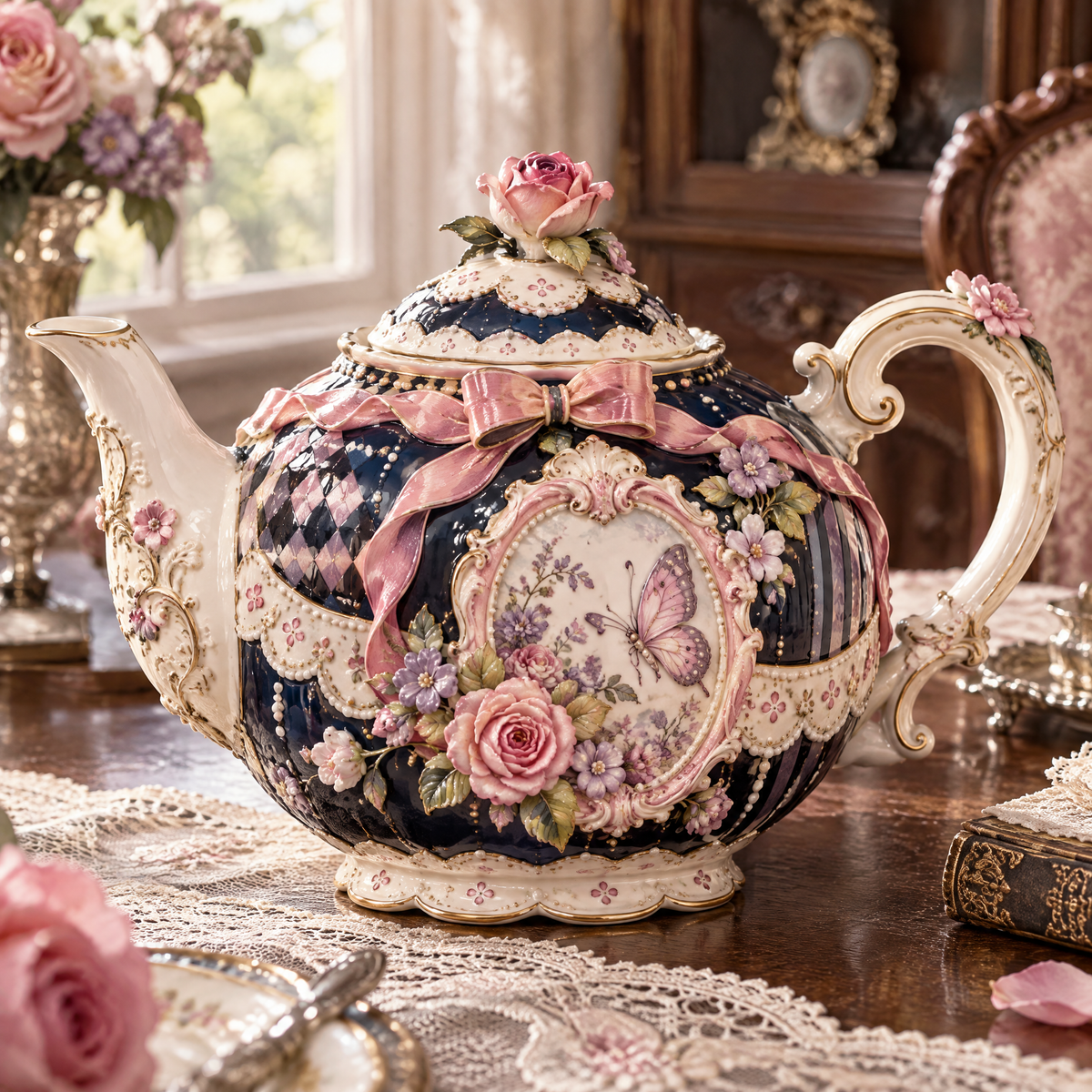 Qunzelaviro Midnight Butterfly Round Teapot — product view 2