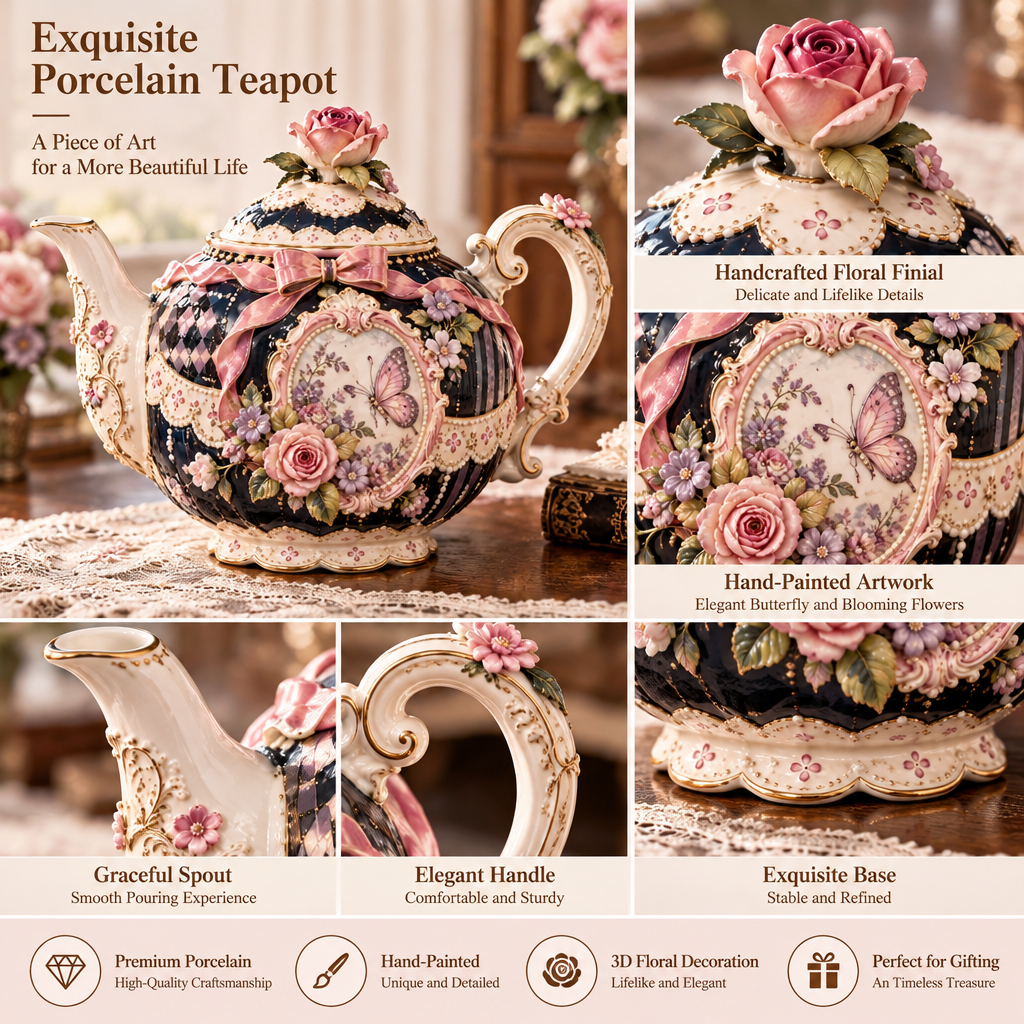 Qunzelaviro Midnight Butterfly Round Teapot — product view 3