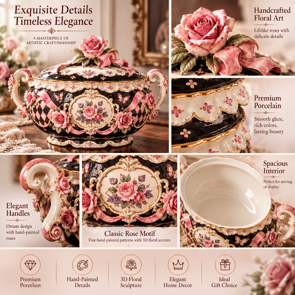 Qunzelaviro Midnight Rose Covered Tureen — product view 3