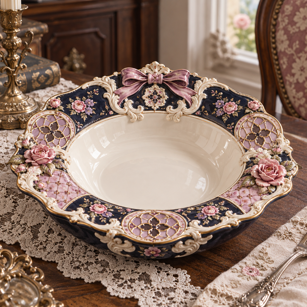 Qunzelaviro Midnight Floral Wide-Rim Serving Bowl — product view 2