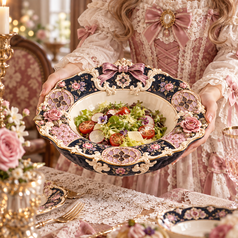 Qunzelaviro Midnight Floral Wide-Rim Serving Bowl — product view 1