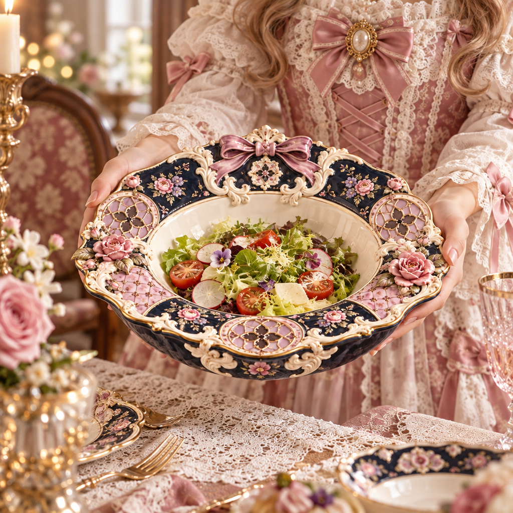 Qunzelaviro Midnight Floral Wide-Rim Serving Bowl — product view 1