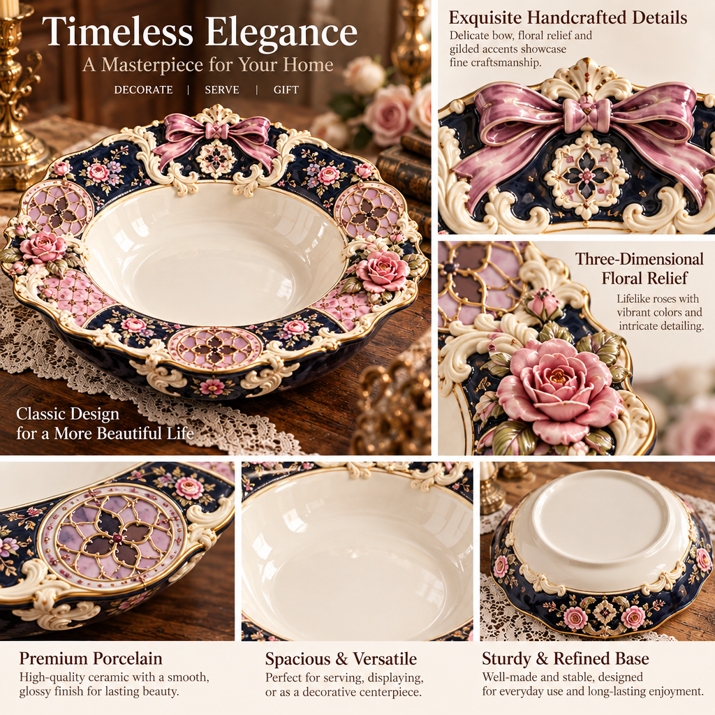 Qunzelaviro Midnight Floral Wide-Rim Serving Bowl — product view 3