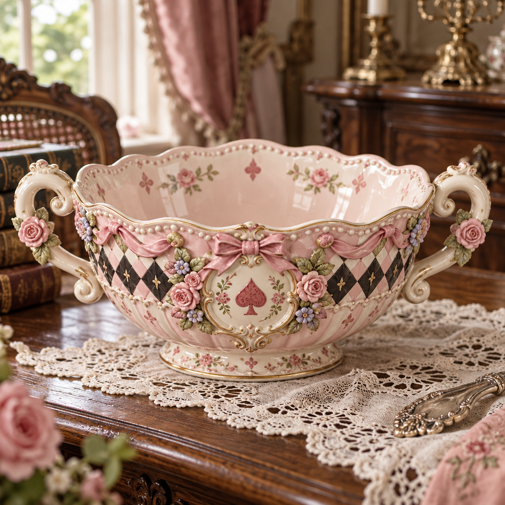 Qunzelaviro Rose & Spade Double-Handle Serving Bowl — product view 2