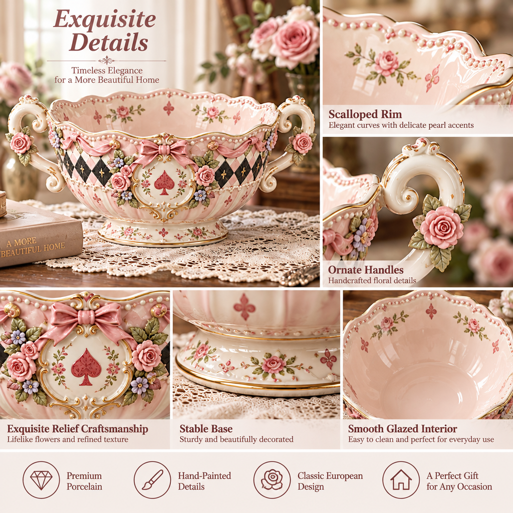 Qunzelaviro Rose & Spade Double-Handle Serving Bowl — product view 3