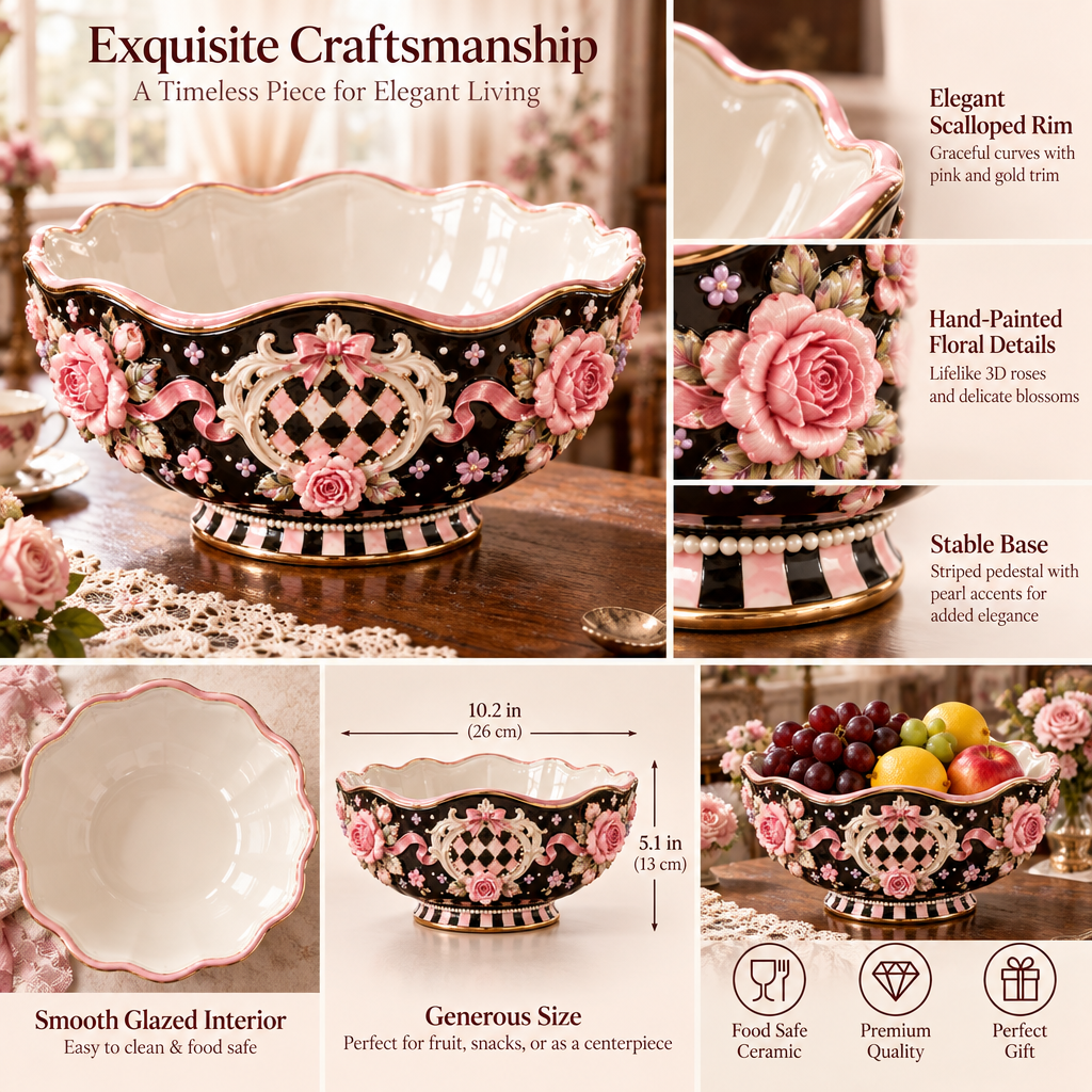 Qunzelaviro Midnight Rose Pedestal Serving Bowl — product view 3