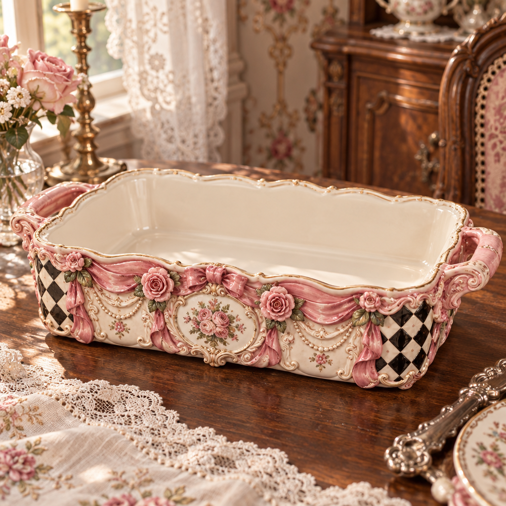 Qunzelaviro Rose Swag Rectangular Serving Dish — product view 2