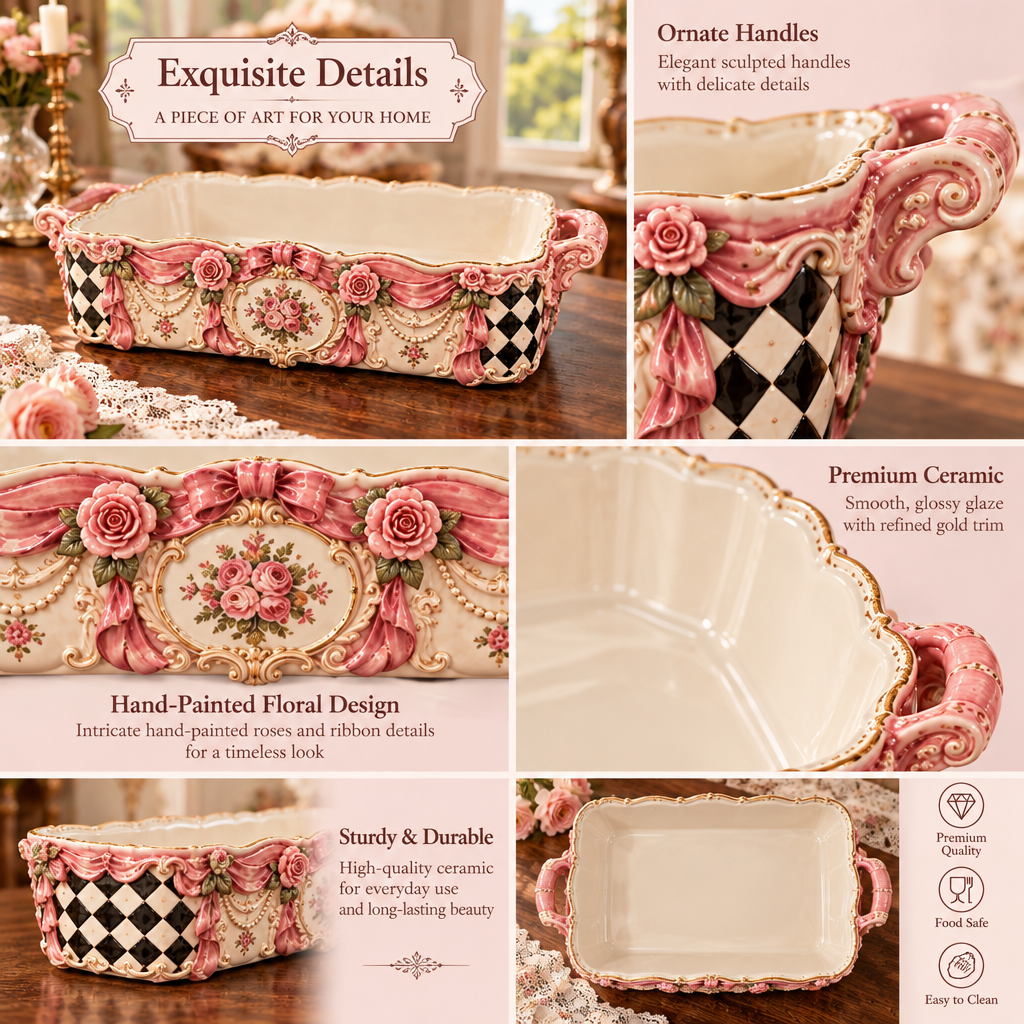 Qunzelaviro Rose Swag Rectangular Serving Dish — product view 3