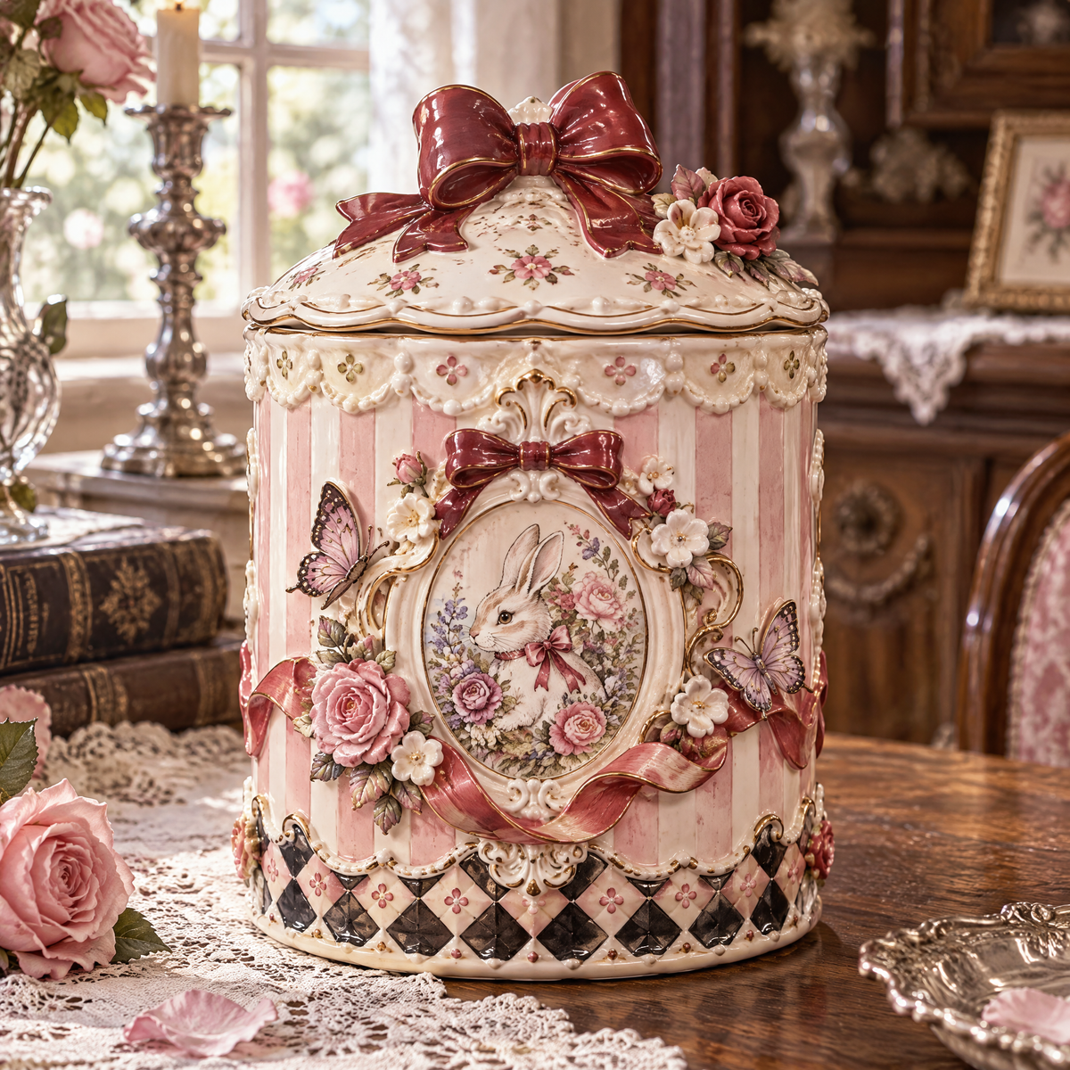 Qunzelaviro Blush Bow Lidded Canister — product view 2