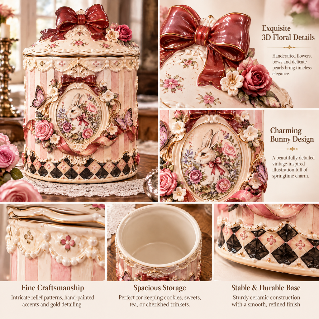 Qunzelaviro Blush Bow Lidded Canister — product view 3
